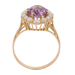 Bague Cocktail en or jaune, améthyste et perles - Castafiore
