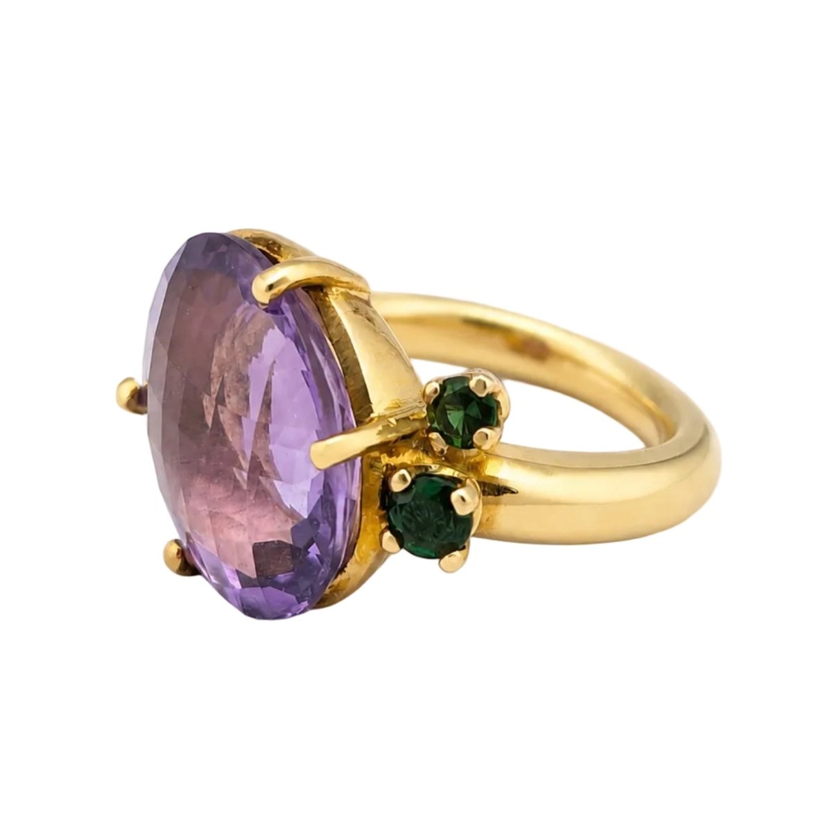 Bague Cocktail en or jaune, améthyste et tsavorites - Castafiore