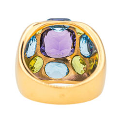 Bague Cocktail en or jaune, améthyste, péridots et topaze - Castafiore
