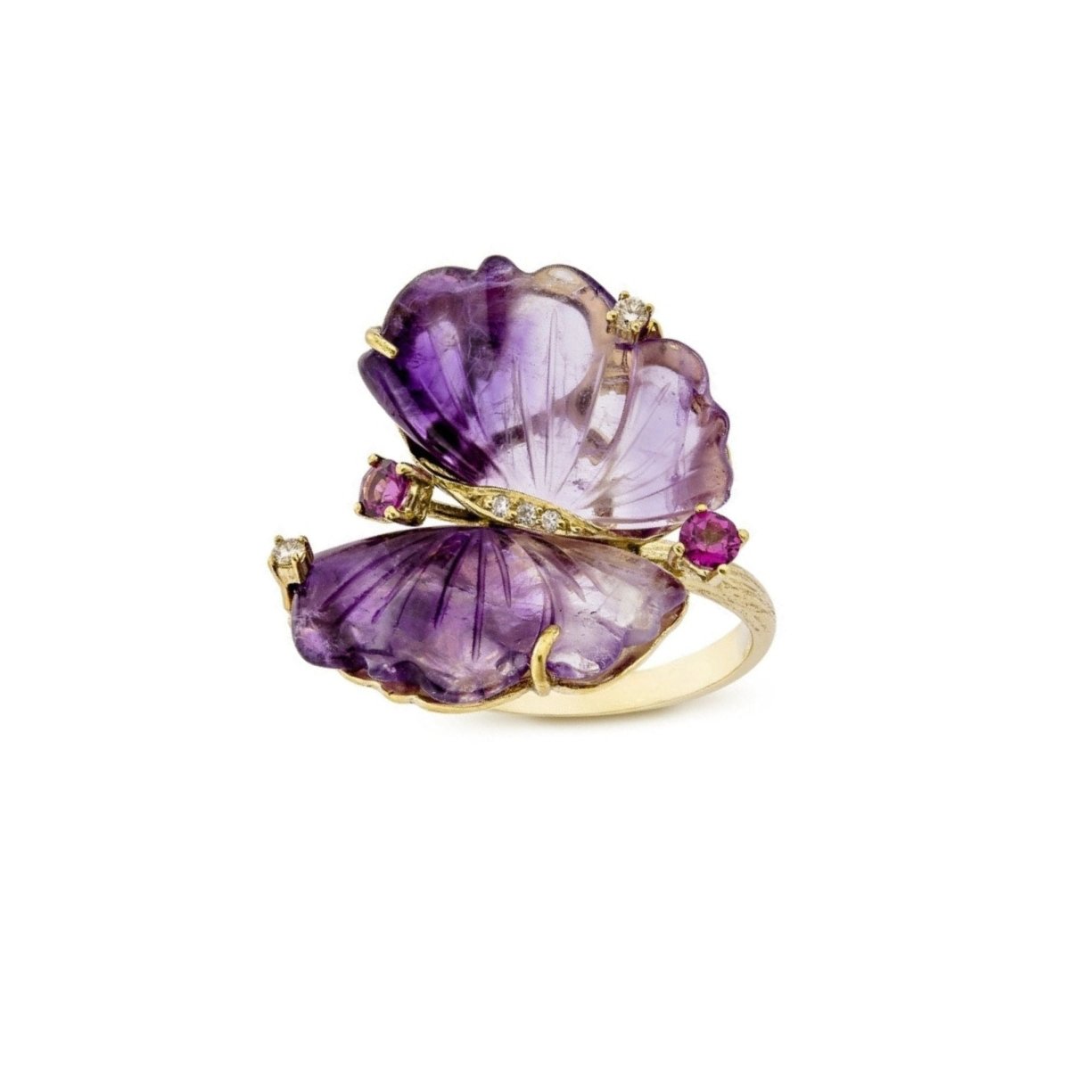 Bague Cocktail en or jaune, améthystes, rhodolites et diamants - Castafiore