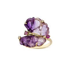 Bague Cocktail en or jaune, améthystes, rhodolites et diamants - Castafiore