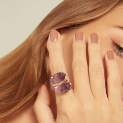 Bague Cocktail en or jaune, améthystes, rhodolites et diamants - Castafiore