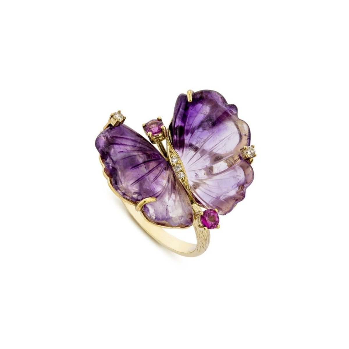 Bague Cocktail en or jaune, améthystes, rhodolites et diamants - Castafiore