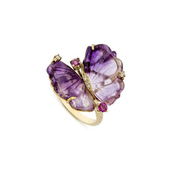 Bague Cocktail en or jaune, améthystes, rhodolites et diamants - Castafiore