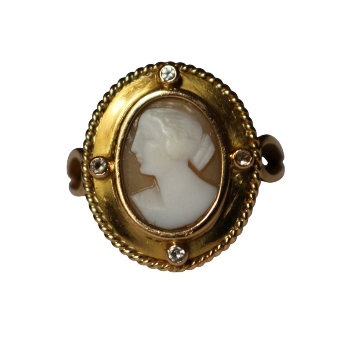 Bague Cocktail en or jaune, camée et pierres blanches - Castafiore