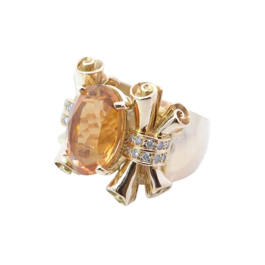 Bague Cocktail en or jaune, citrine et diamants - Castafiore