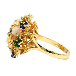 Bague Cocktail en or jaune, émail et corail - Castafiore
