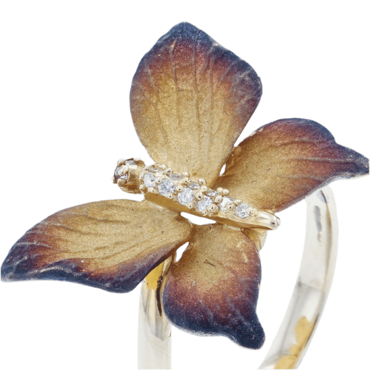 Bague Cocktail en or jaune, émail et diamants - Castafiore