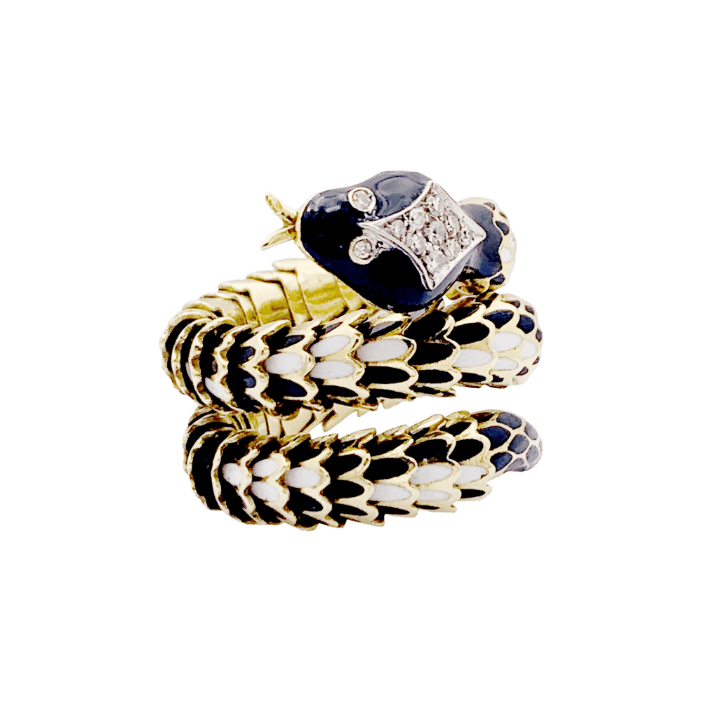 Bague Cocktail en or jaune, émail et diamants - Castafiore