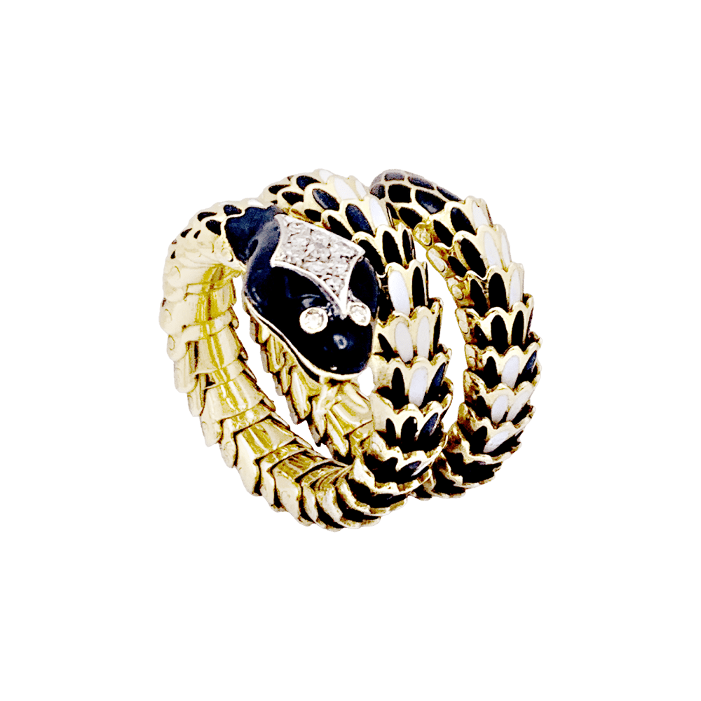 Bague Cocktail en or jaune, émail et diamants - Castafiore