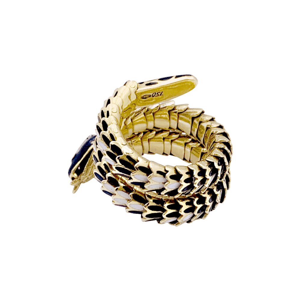 Bague Cocktail en or jaune, émail et diamants - Castafiore