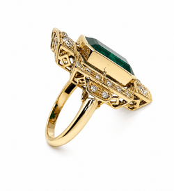 Bague Cocktail en or jaune, émeraude et diamants - Castafiore