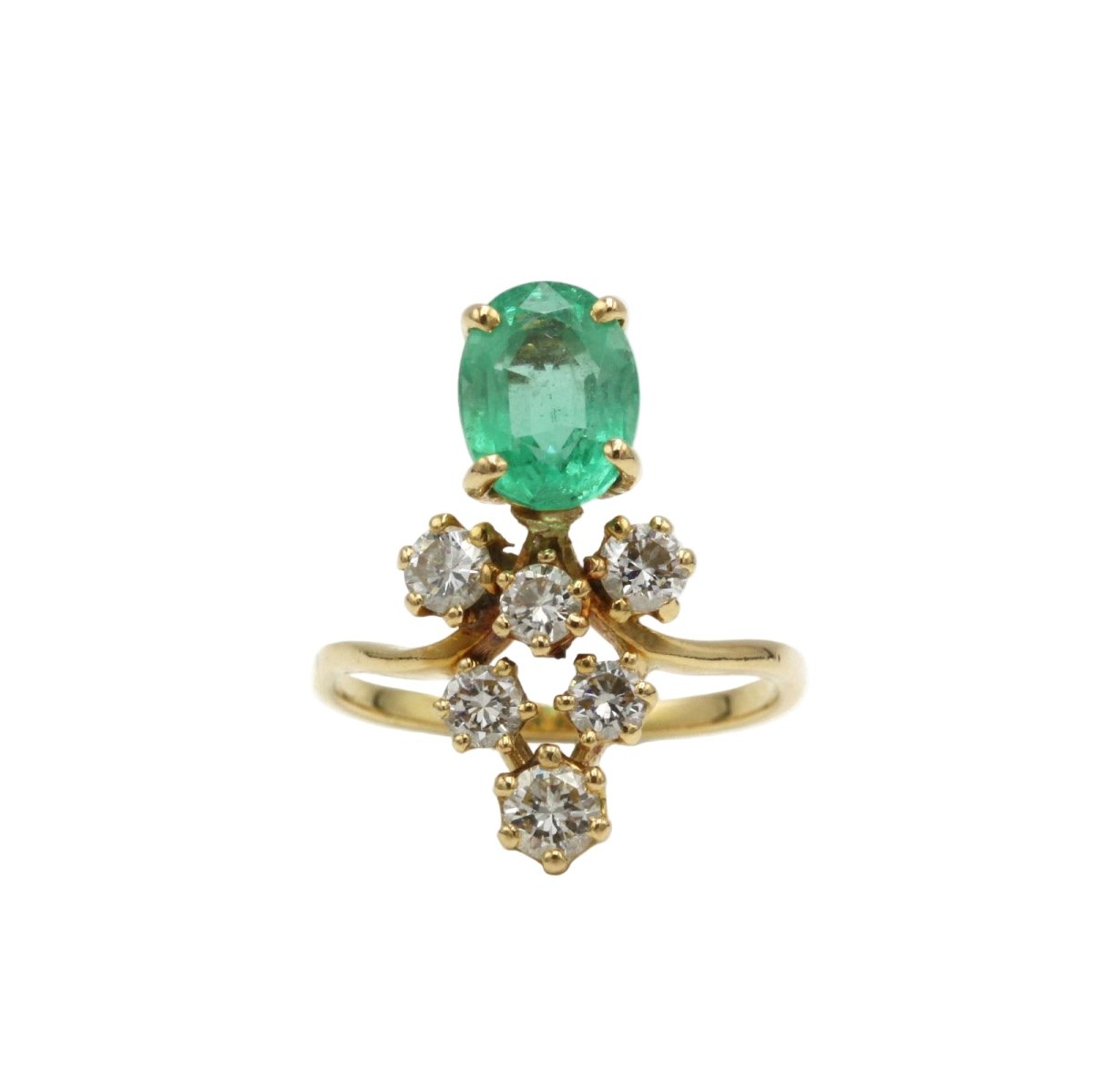 Bague Cocktail en or jaune, émeraude et diamants - Castafiore