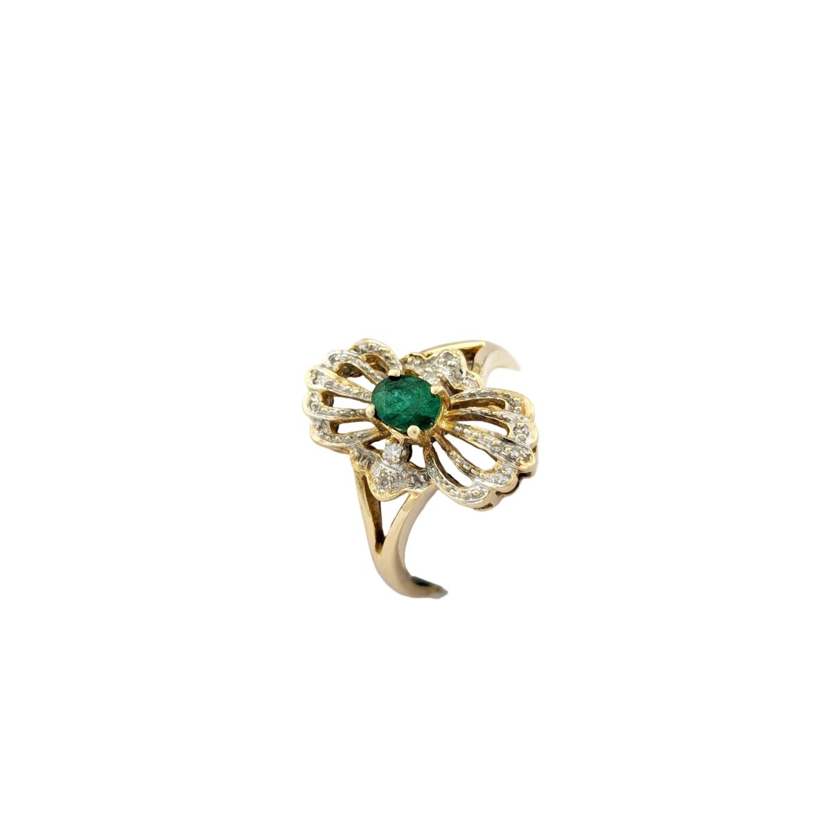 Bague Cocktail en or jaune, émeraude et diamants - Castafiore