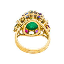 Bague Cocktail en or jaune, émeraude, saphirs, rubis, topazes et diamants - Castafiore
