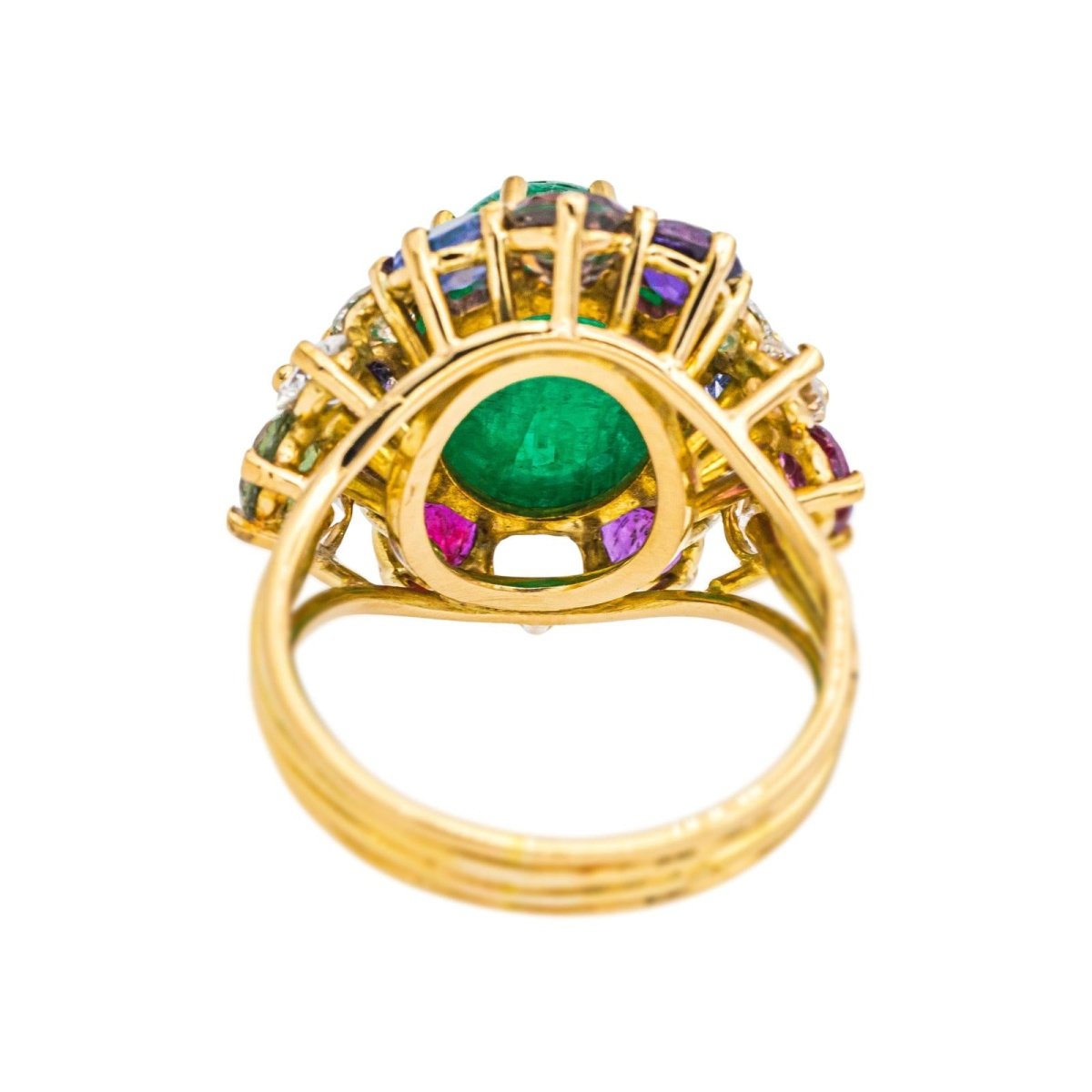 Bague Cocktail en or jaune, émeraude, saphirs, rubis, topazes et diamants - Castafiore