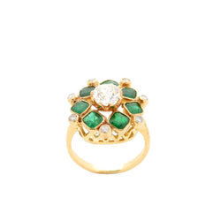 Bague Cocktail en or jaune, émeraudes et diamants - Castafiore