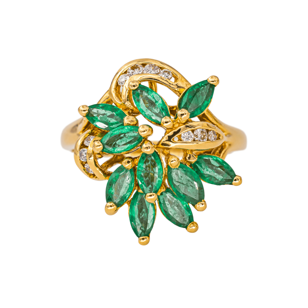 Bague Cocktail en or jaune, émeraudes et diamants - Castafiore