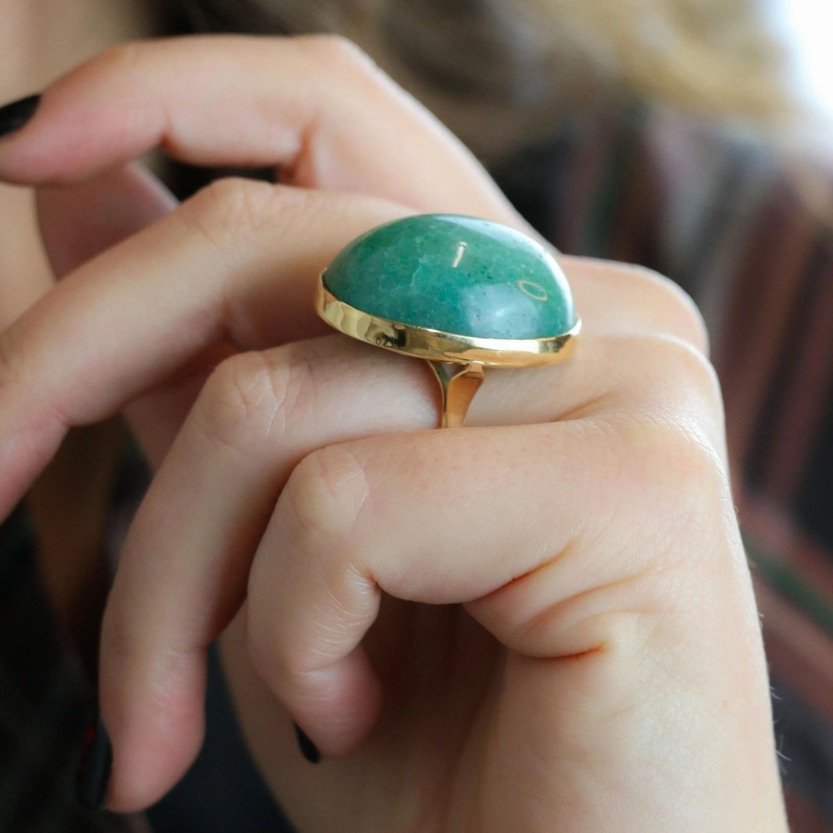 Bague Cocktail en or jaune et amazonite - Castafiore