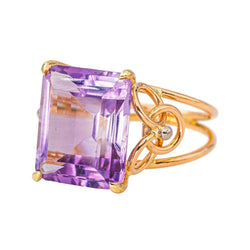 Bague Cocktail en or jaune et améthyste - Castafiore