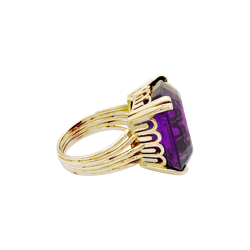 Bague Cocktail en or jaune et améthyste - Castafiore