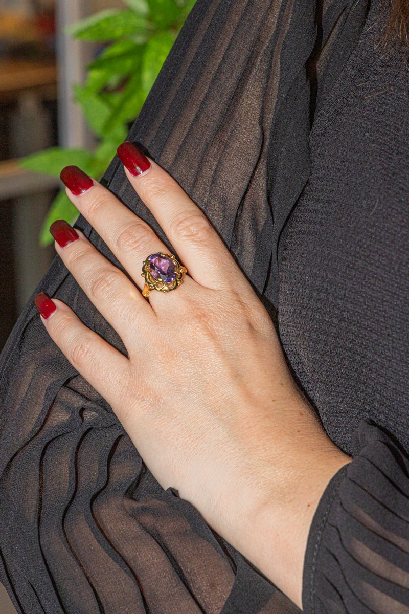 Bague Cocktail en or jaune et améthyste - Castafiore