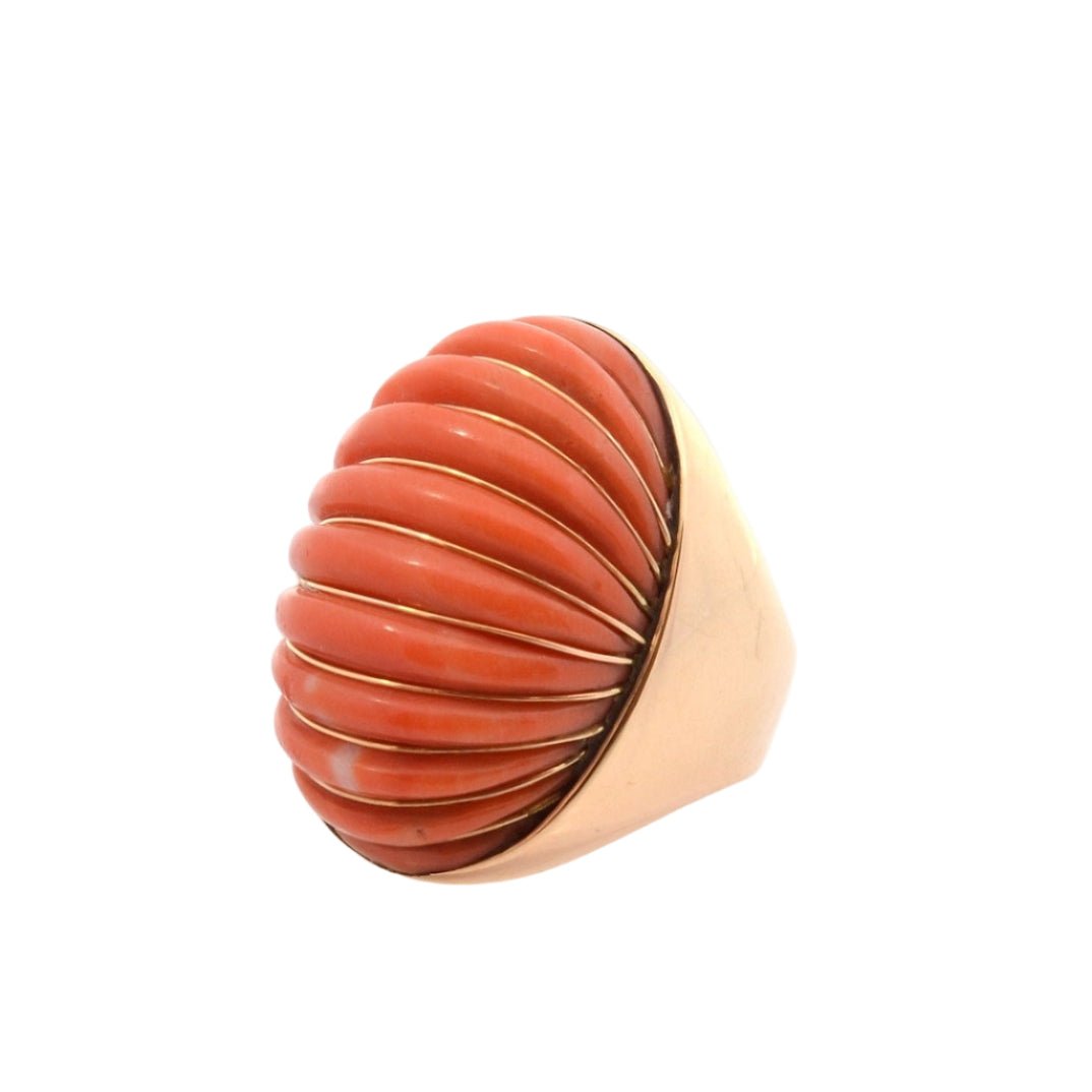 Bague Cocktail en or jaune et corail - Castafiore