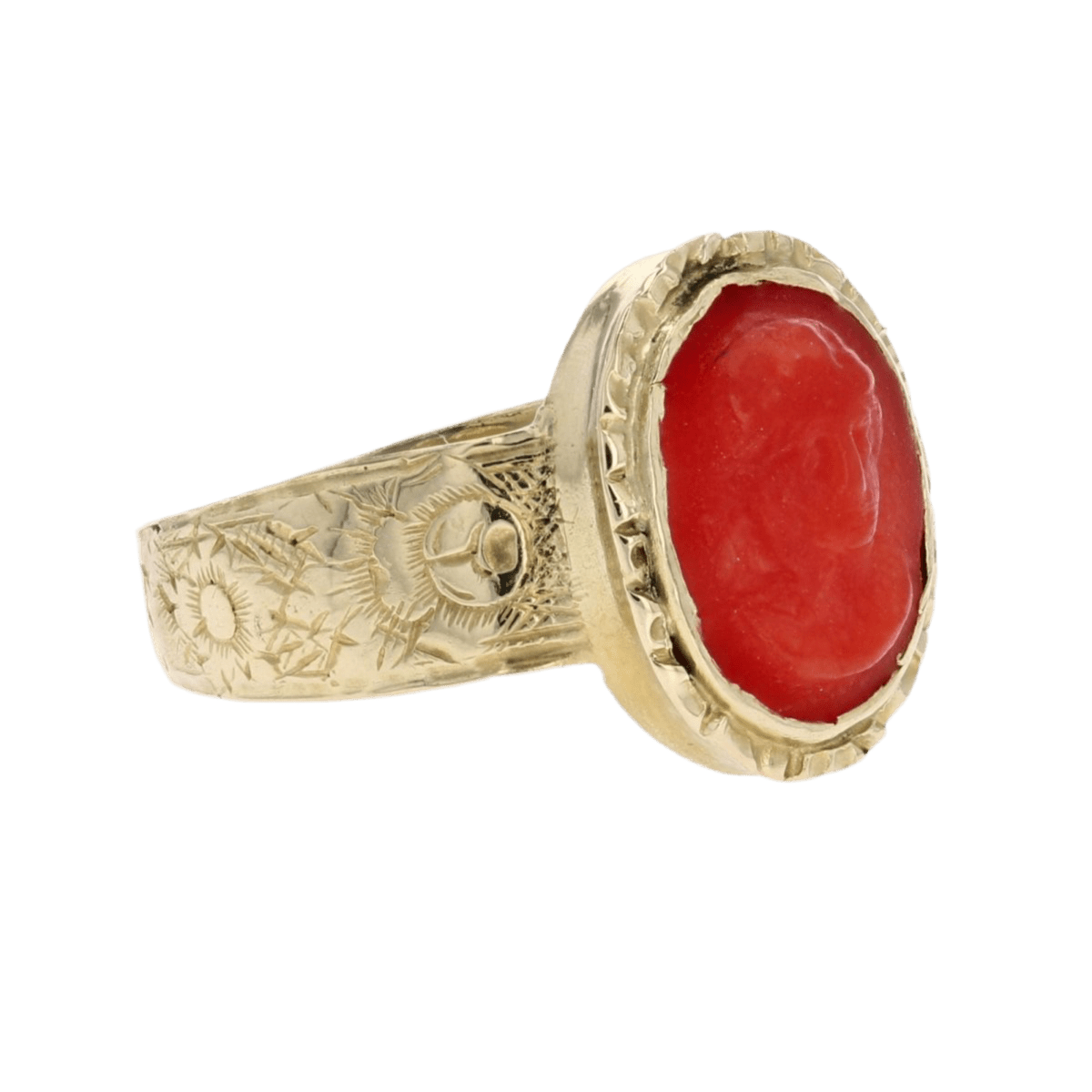 Bague Cocktail en or jaune et corail - Castafiore