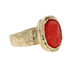 Bague Cocktail en or jaune et corail - Castafiore