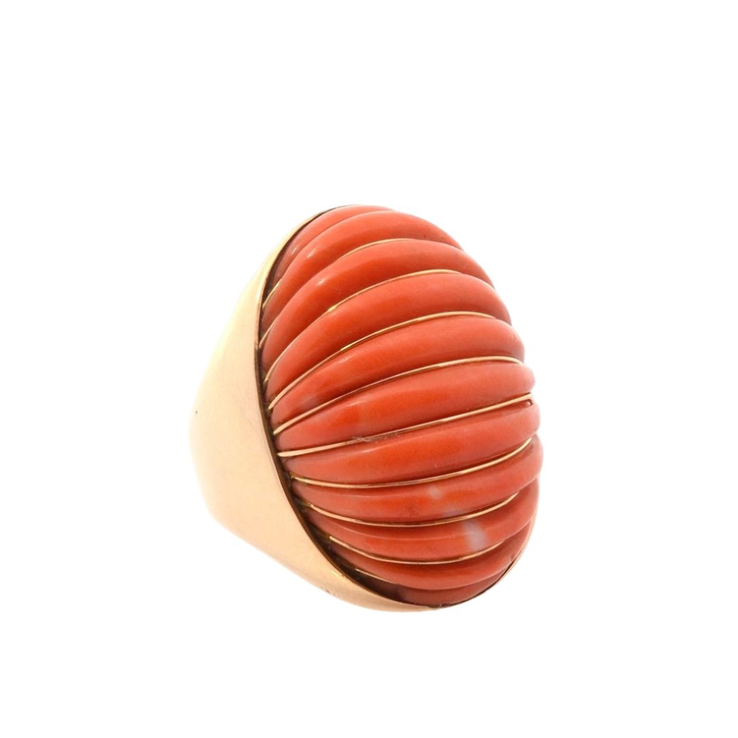 Bague Cocktail en or jaune et corail - Castafiore