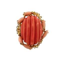 Bague Cocktail en or jaune et corail - Castafiore