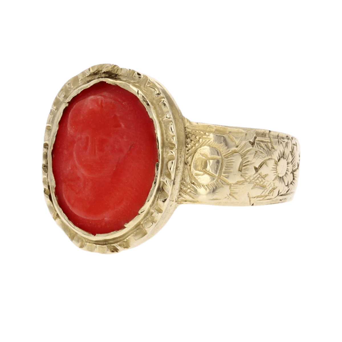 Bague Cocktail en or jaune et corail - Castafiore