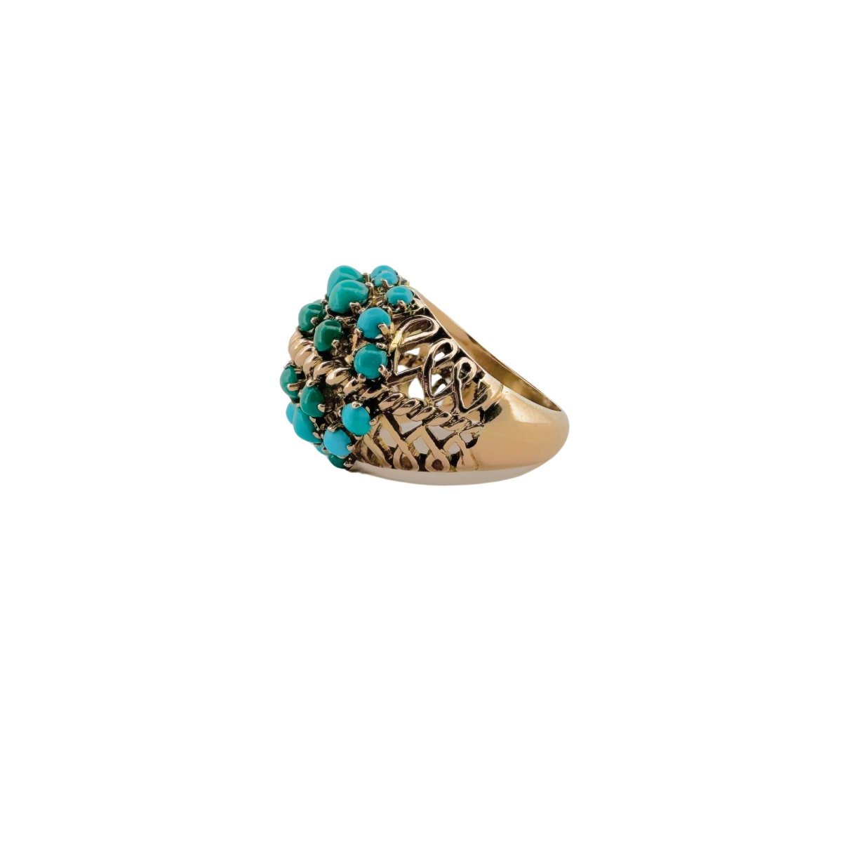 Bague Cocktail en or jaune et turquoise - Castafiore