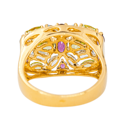 Bague Cocktail en or jaune, grenat, aigue - marines, péridots et améthystes - Castafiore