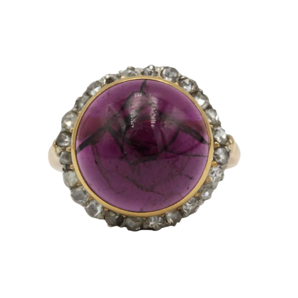 Bague Cocktail en or jaune, grenat et diamants - Castafiore
