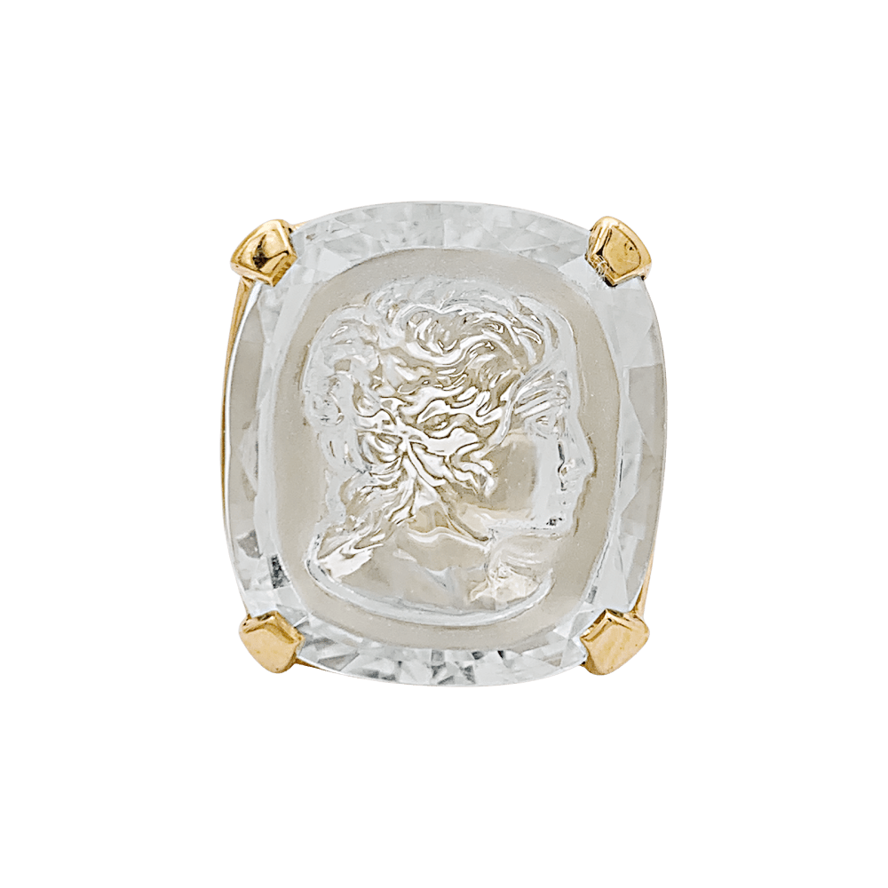 Bague Cocktail en or jaune, intaille et aigue - marine - Castafiore