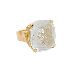 Bague Cocktail en or jaune, intaille et aigue - marine - Castafiore