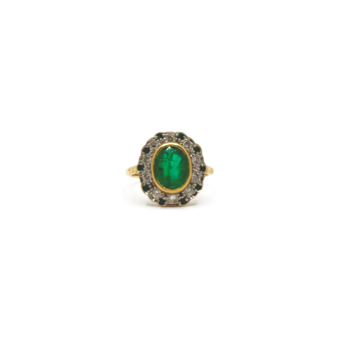 Bague Cocktail en or jaune, or blanc, émeraude et diamants - Castafiore