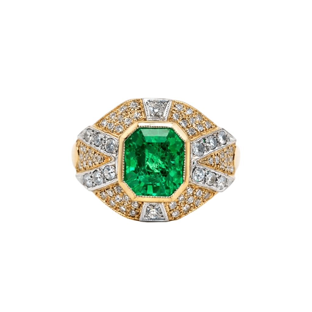 Bague Cocktail en or jaune, or blanc, émeraude et diamants - Castafiore