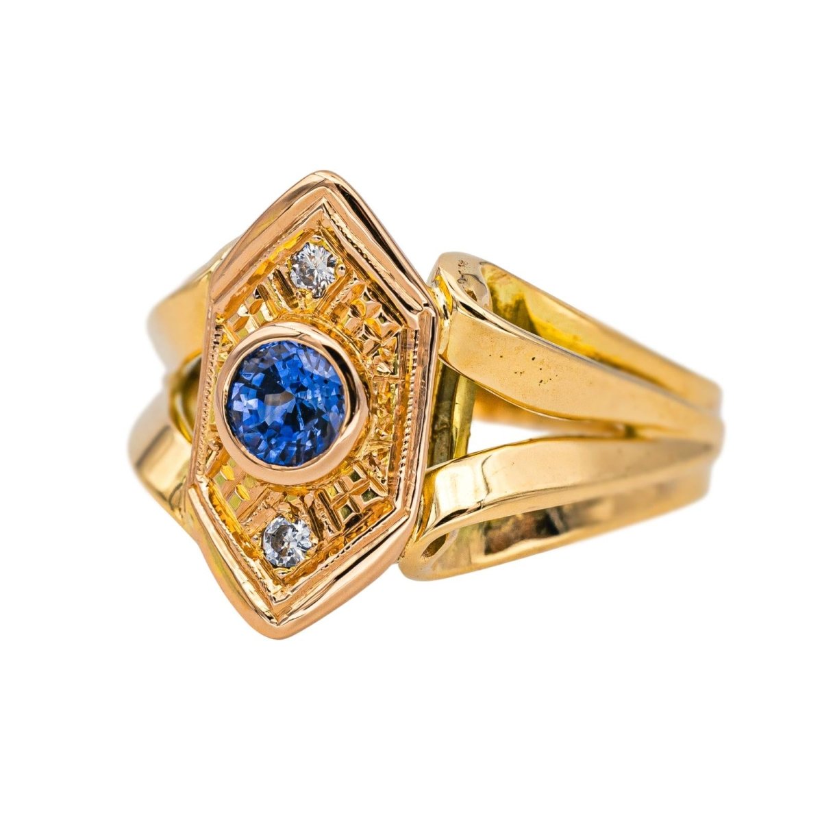 Bague Cocktail en or jaune, or rose, saphir et diamants - Castafiore