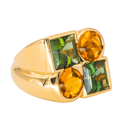 Bague Cocktail en or jaune, péridot et citrine - Castafiore
