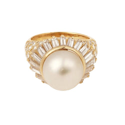 Bague Cocktail en or jaune, perle et diamants - Castafiore