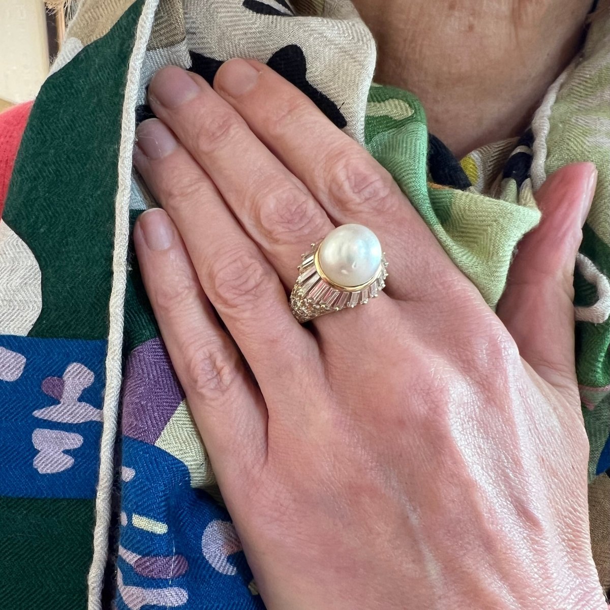 Bague Cocktail en or jaune, perle et diamants - Castafiore