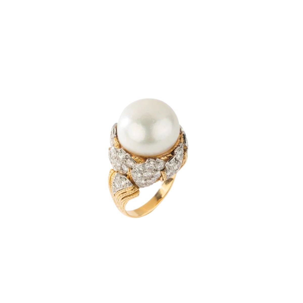 Bague Cocktail en or jaune, perle et diamants - Castafiore