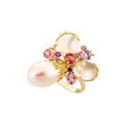 Bague Cocktail en or jaune, perle et quartz rose - Castafiore