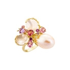 Bague Cocktail en or jaune, perle et quartz rose - Castafiore