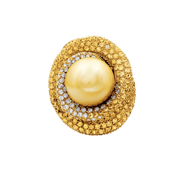 Bague Cocktail en or jaune, perle, saphirs et diamants - Castafiore