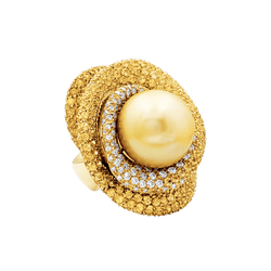 Bague Cocktail en or jaune, perle, saphirs et diamants - Castafiore