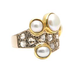 Bague Cocktail en or jaune, perles et diamants - Castafiore