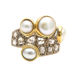 Bague Cocktail en or jaune, perles et diamants - Castafiore